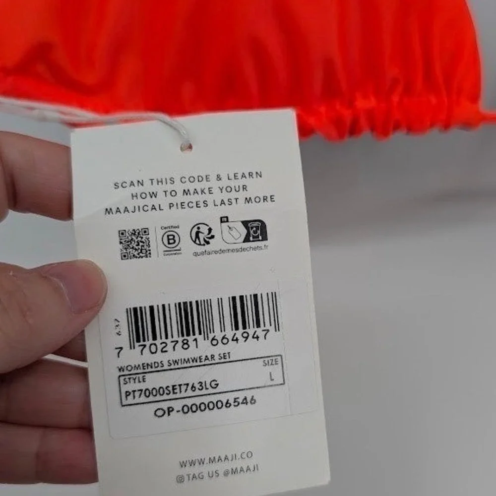 Maaji Reversible Sliding Triangle Bikini‎ Top Orange NWT Womens Size L